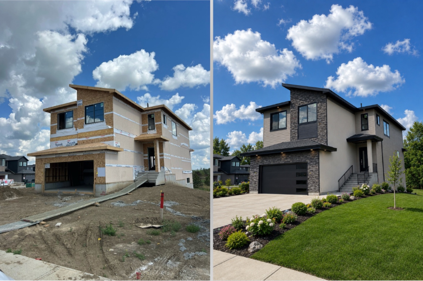 A panelized home frame going up on an Edmonton lot