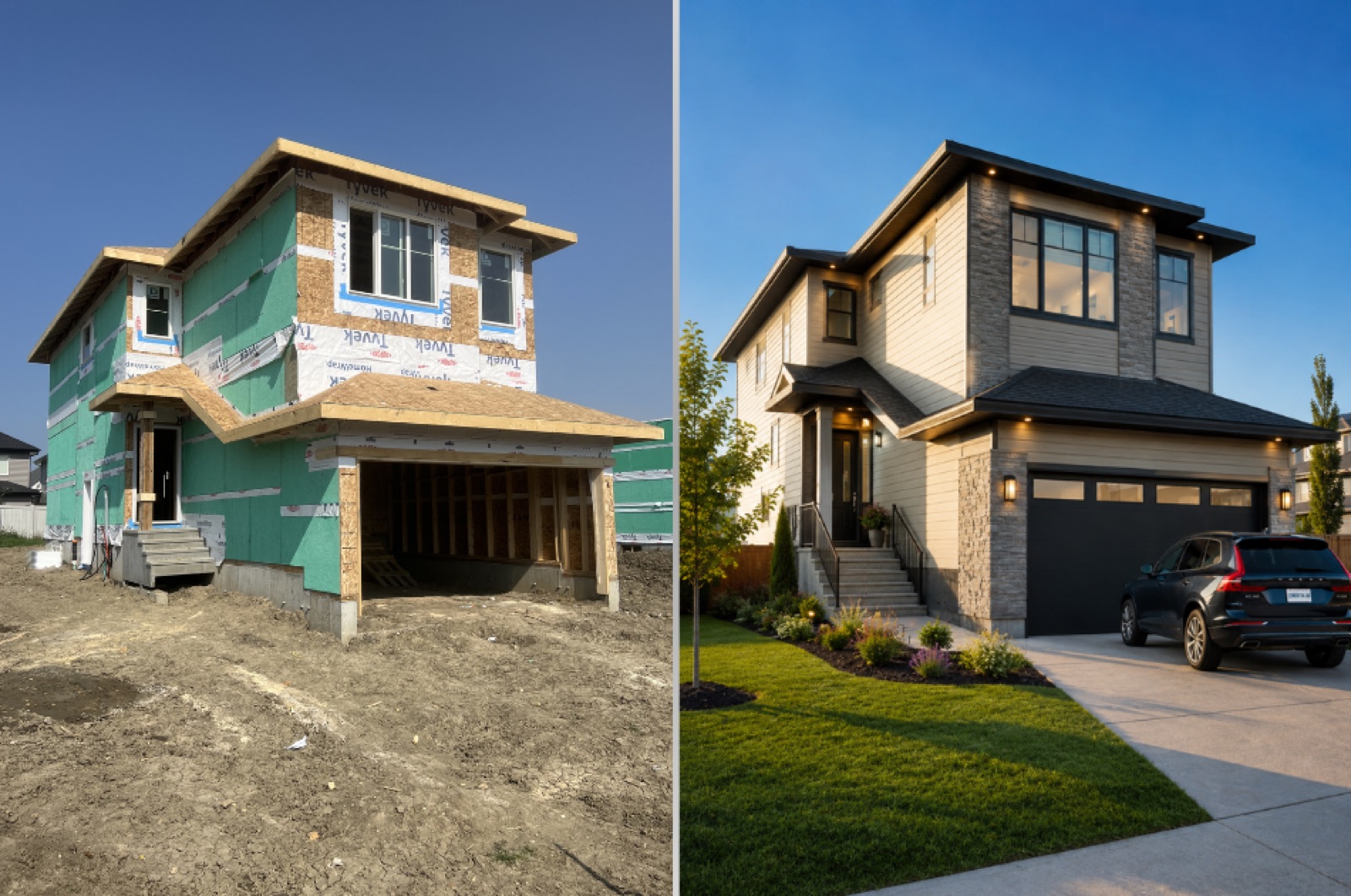 A new home under construction on an Edmonton lot